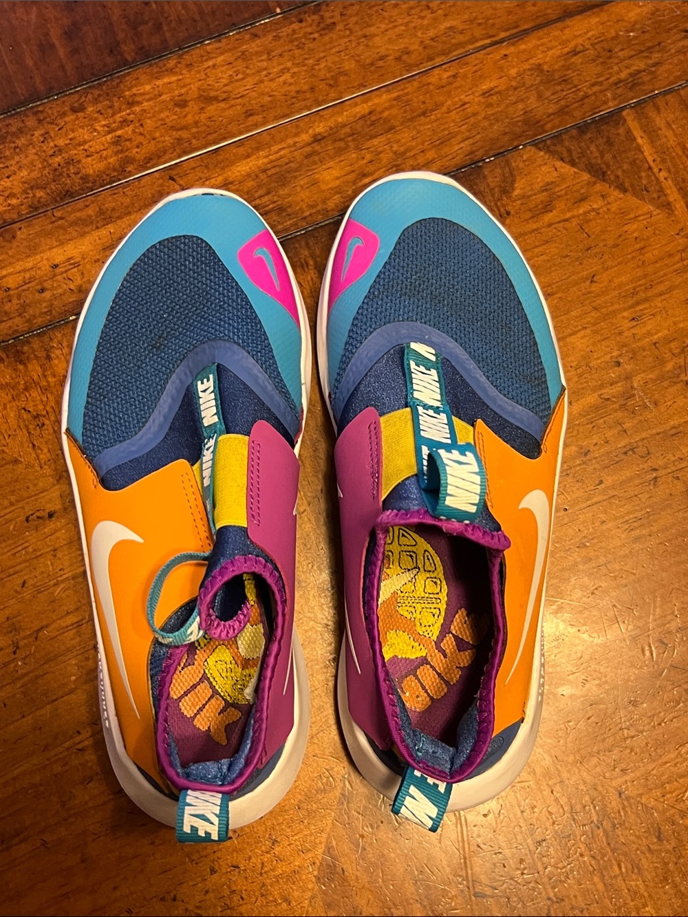 Nike Kids Slip-On Sneakers in Teal, Pink, Orange - Picture 4 of 9